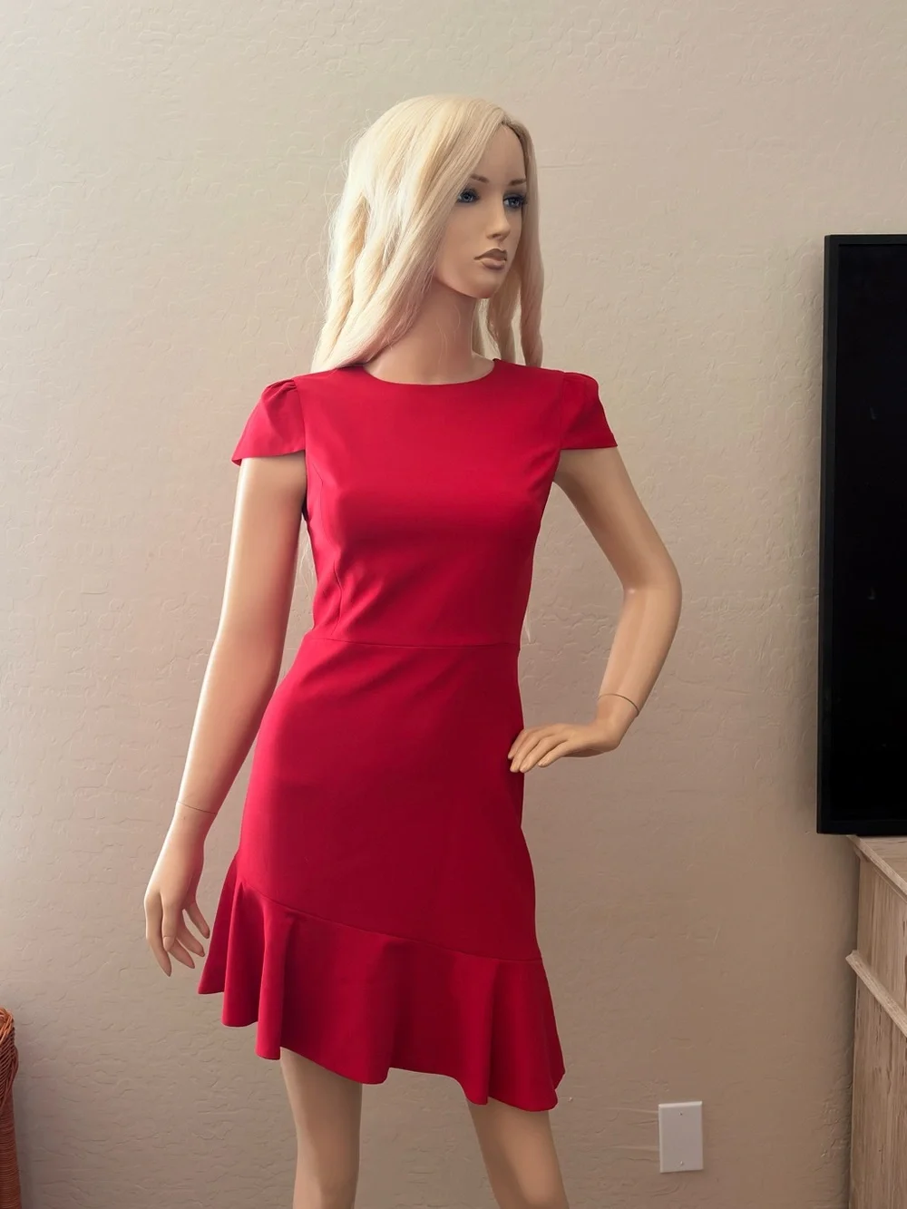 Alice + Olivia Fable Red Asymmetric Ruffle Dress Size 0